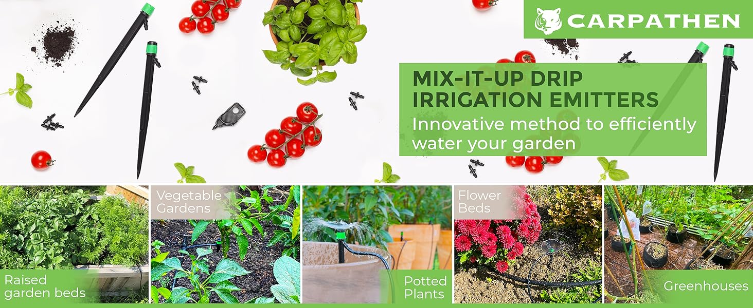 sistema de riego por goteo drip irrigation kit raised bed garden pots emitters bubblers sprinklers