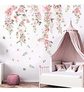 Flower Wall Stickers for Girsl Room: Peel and Stick Large Pink Wildflower Hanging Peony Rose Flor...