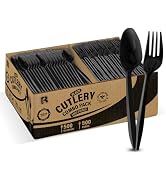 1000 Pcs Black Plastic Utensils Set - 500 Plastic Forks And 500 Plastic Teaspoons Black Plastic F...