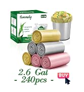 pink small 2.6 gallon trash bags, gray garbage bags, gold trash can bin liners, waste basket liner