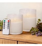 Velsyn Dotted Glass Flameless Candles with Remote Timer, Real Wax Battery Operated LED Pillar Can...
