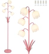 Pink Flower Floor Lamps for Living Room, Modern Floor Lamp with 5 LED Bulbs, Adjustable Standing ...