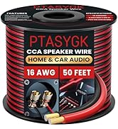 PTASYGK 16 AWG Speaker Wire 50 Feet - 2 Conductor CCA Clear Audio Cable for Home Theater & Car St...