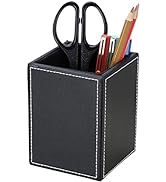 KINGFOM PU Leather Square Pens Pencils Holder Cup Desktop Stationery Organizer Case Office Access...