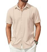 COOFANDY Mens Short Sleeve Cuban Guayabera Shirt Casual Summer Beach Button Down Shirts