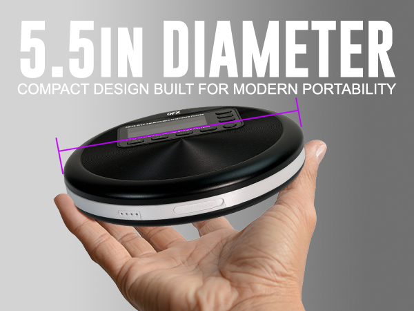 editRETRO-30 compact 5.5-inch portable CD player shown with size measurement graphic.