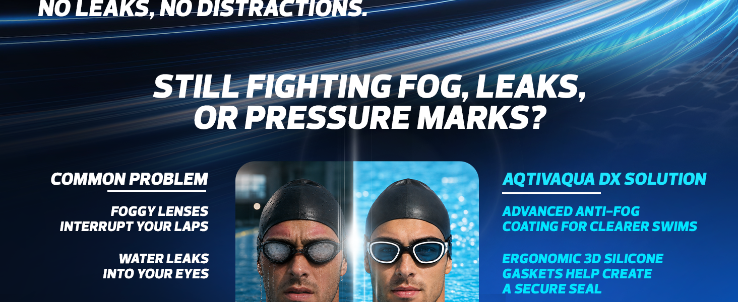 AqtivAqua DX swim goggles with anti-fog lenses, soft seal, and leak protection