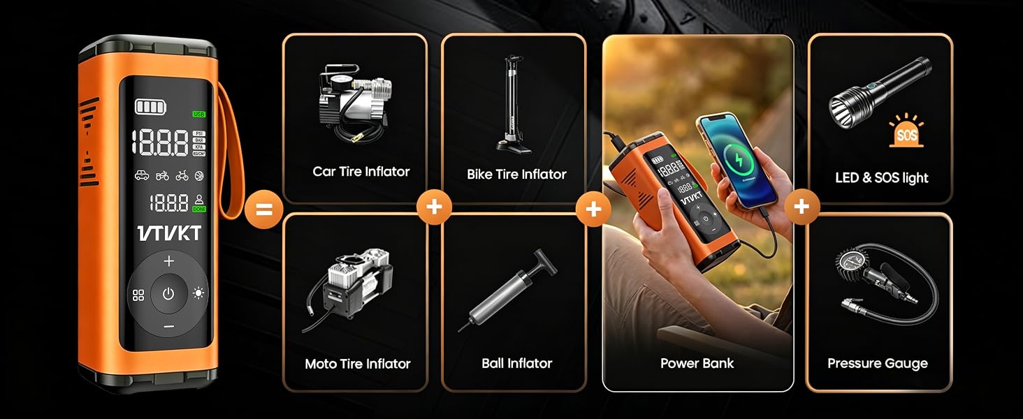 VTVKT Tire Inflator Portable Air Compressor