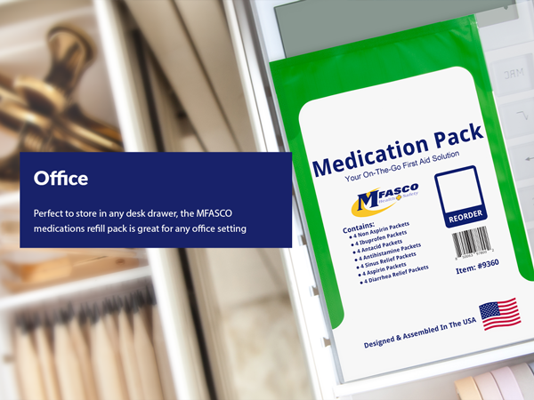 office medication refill pack desk drawer supplies designed in the USA small storage
