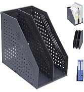 FRETONBA Collapsible Magazine File Holder with 2 Vertical Compartments Foldable Binder Holder for...