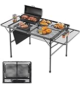 WildFinder Folding Table with 2 Wing Panels, 3x2 FT Camping Table with Mesh Desktop,Height Adjust...