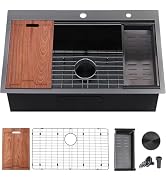 UFaucet 33 Inch Black Drop In Kitchen Sink, 33x22 Inch Gunmetal Black Topmount Single Bowl Stainl...