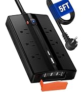 Outdoor Power Strip IPX6 Waterproof, 1625W/13A, 5ft Extension Cord, 6 AC, 2 USB A & 2 USB C Ports...