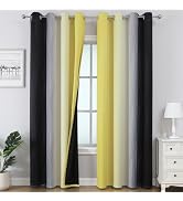 Estelar Textiler Black and Yellow Ombre Blackout Curtains for Bedroom, Room Darkening Energy Savi...