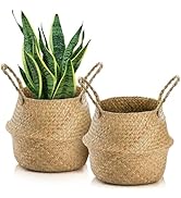 Yesland 2 Pack Woven Seagrass Plant Basket with Handles, Ideal Wicker Baskets Storage Plant Pot B...