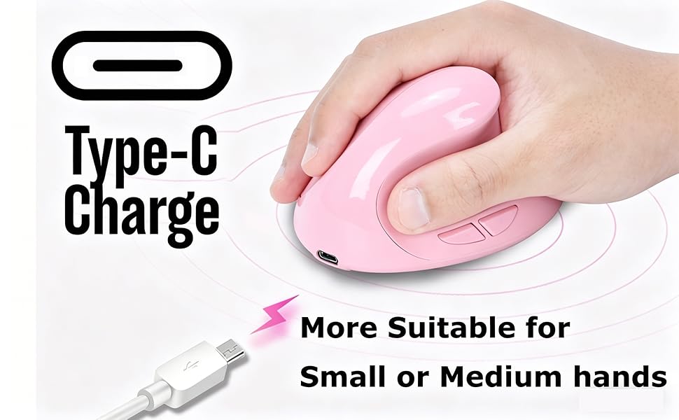 Wireless Mouse Pink Ergonomic Bluetooth & USB Dual Mode Mice