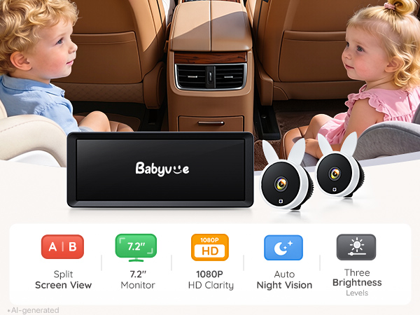 Dual Car Camera Baby Monitor for 2 Kids Baby Car Mirror Rear Facing