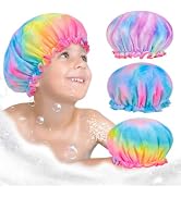 Olypegic Kids Shower Cap, 3 Pcs Girls Shower Cap for Kids Reusable Waterproof Adjustable Large Ha...