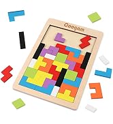 Coogam Wooden Blocks Puzzle Brain Teasers Toy Tangram Jigsaw Intelligence Colorful 3D Russian Blo...