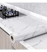 LXCREAT Glossy Gray White Marble Contact Paper, Granite Marble Wallpaper Peel and Stick Counterto...