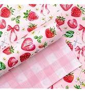 Yarcony Strawberry Wrapping Paper Roll, Cute Bow Gift Wrap, Strawberries, Floral, Butterfly & Pla...