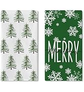 Croar Merry Christmas Tree Green Kitchen Dish Towels Set of 2, Xmas Snowflake Drying Hand Towel B...
