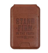 Christian Art Gifts Premium Vegan Leather Phone Wallet for Men & Women: Stand Firm Encouraging