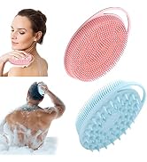 2 Pack Silicone Body Scrubber, 2 in 1 Bath and Shampoo Brush, Soft Silicone Loofah for Sensitive ...