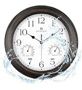 Lafocuse 12 Inch Silent Outdoor/Indoor Waterproof Wall Clock with Thermometer and Hygrometer Comb...