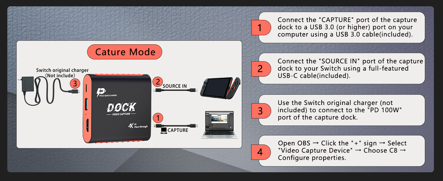 Capture Mode switch dock capture card connection