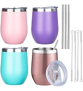 MEZMUT 12oz Insulated Wine Tumbler with Lid Double Wall Vacuum Stainless Steel Wine Glass Coffee ...