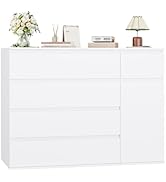FOTOSOK White Dresser with 19.5'' Deeper Depth, Modern Dresser White Chest of Drawers with Door f...