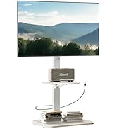 Perlegear Floor TV Stand with Power Outlet, Universal TV Stand for 32-75 inch TVs up to 110 lbs, ...