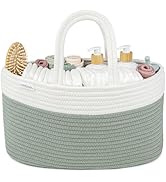 Comfy Cubs Rope Diaper Caddy Organizer 8.5" x 15" x 8" - Large Baby Diaper Basket with 3 Spacious...
