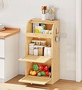 HOOBRO Potato Storage Bin, Large Bamboo Bread Box for Kitchen Counter, 3 Tier Onion Organizer wit...