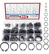 AIMUNOK 455Pcs External Retaining Rings Snap Rings Assortment Kit, External C-Clip Set Carbon Ste...