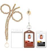 Wood Beaded Lanyards for Id Badges Set,Boho Teacher Lanyard for Keys & Keychain with Metal Retrac...
