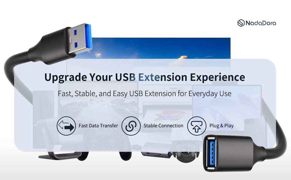 USB 3.0 Extension Cable, Fast & Stable Connection for PC, Laptop and Gaming