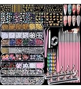 Teenitor 4 Boxes Nail Charms and Gems Set, Nail Rhinestones Nail Kit with Nail Art Brushes Nail S...