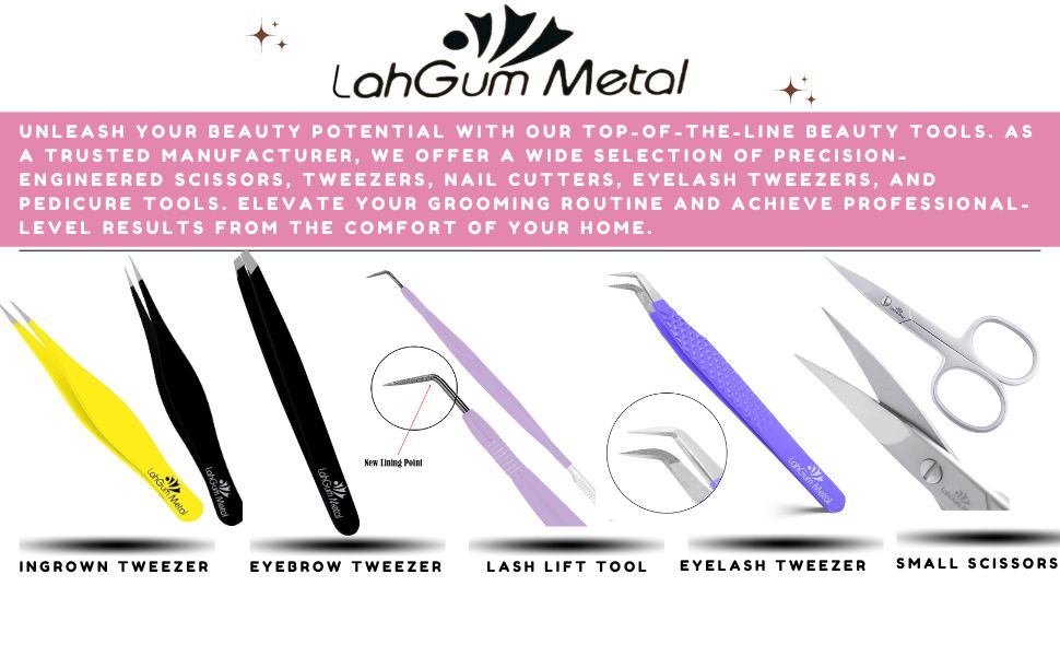 Lahgum metal scissors, eyelash tweezers, eyebrow tweezers, ingrown tweezers
