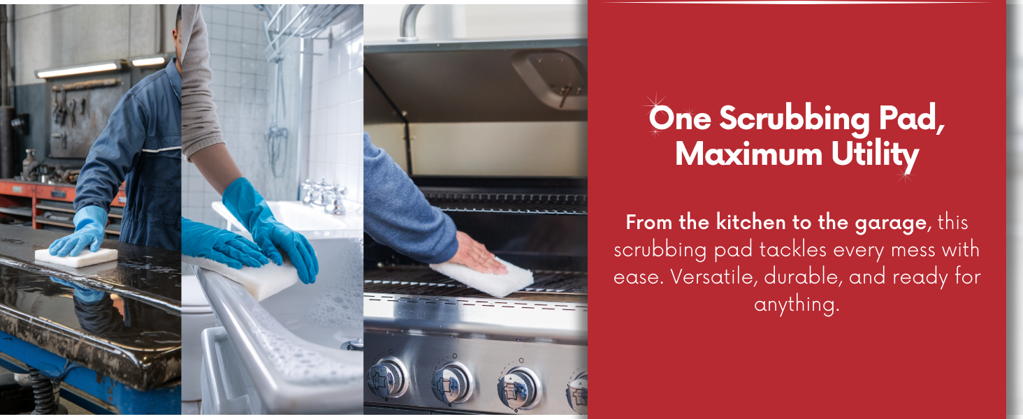 one scrubbing pad, maximum utility, good for every surface and context