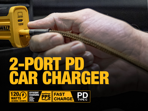 car charger, Fast Charge, 2-port, dewalt