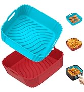 Redfly 2 Pack Air Fryer Silicone Liners, Square Airfryer Liners, Silicone Air Fryer Liners Reusab...