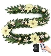 Christmas Garland with Lights Dailyart 9FT 80LED Xmas Pre-lit Wreath Lights with Timer Decorated ...