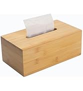 Tissue Box Cover, Rectangular Tissue Box Holder, Bamboo Facial Paper Holder for Bathroom, Bedroom...