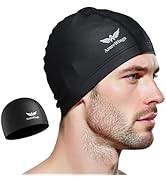 AzureWings Fabric Swim Cap for Adult Women Men, Upgrade Silicone Waterproof Layer, Lightweight an...