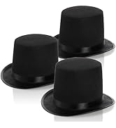 Pumtus 3 Pack Black Felt Top Hat for Kids, Funny Party Magician Ringmaster Hat, Tall Victorian Tu...