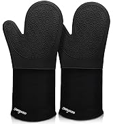 Extra Long Silicone Oven Mitts, sungwoo Durable Heat Resistant Oven Gloves with Quilted Liner Non...