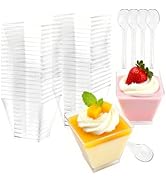 Slomg 100 Pack 7 oz Plastic Dessert Cups with Spoons, Clear Pudding Parfait Shooter Jello Fruit C...