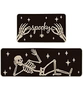 Artoid Mode Spooky Skeleton Spider Bone Black Halloween Kitchen Mats Set of 2, Black Home Decor L...
